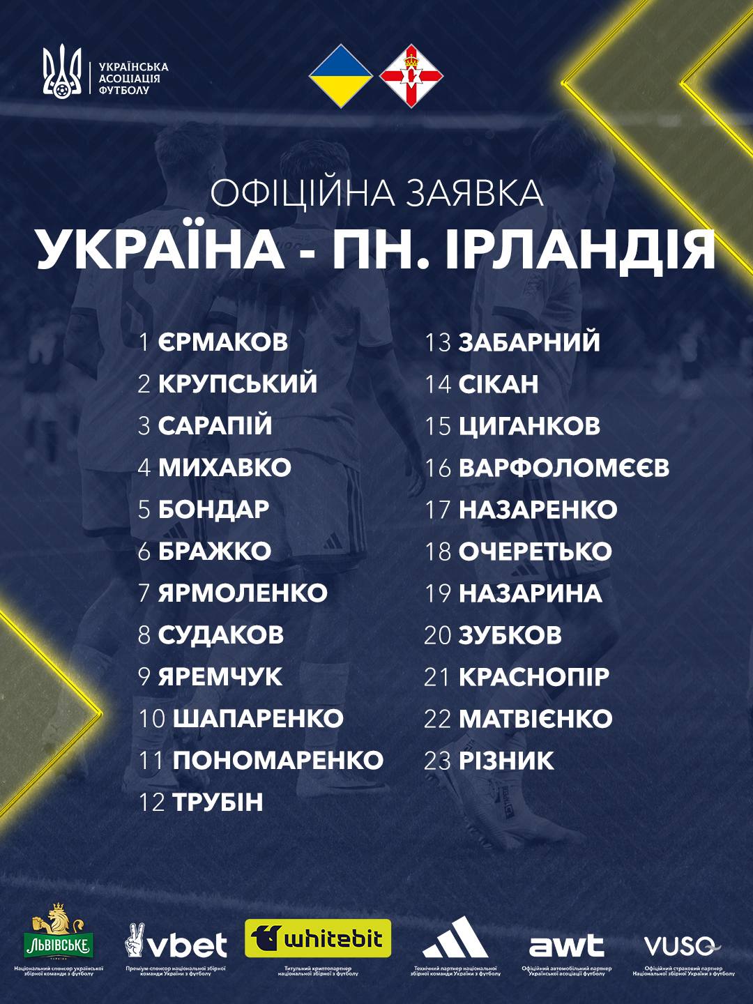 Без Ваната та Михайліченка: хто потрапив до заявки України на матч з Північною Ірландією